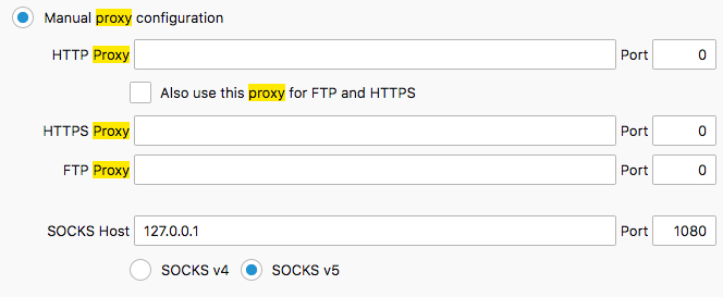 Firefox SSH SOCKS Proxy Options Screen